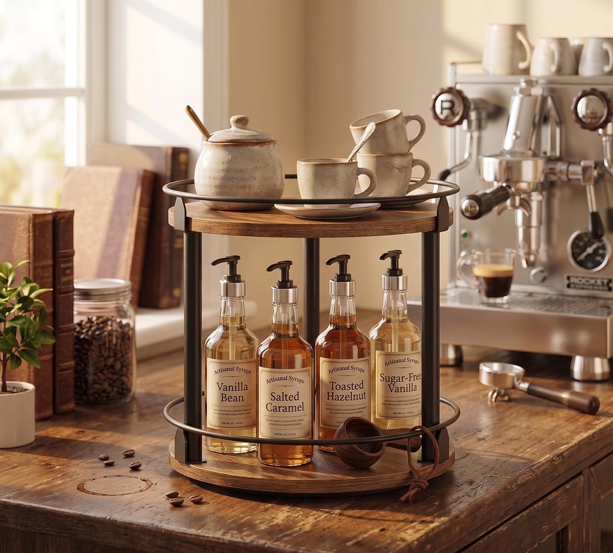 VHIEDN 2-Tier Rustic Wood Lazy Susan Turntable Organizer, Spice Rack
