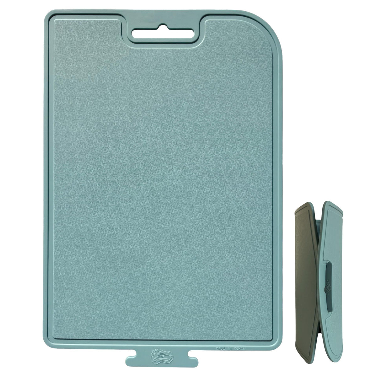 cozymomdeco Korean Made Thick Silicone Double-Sided Usable Cutting Board 14.3" x 9.7" Foldable Design Drip Groove Grip Handle Dishwasher Safe 1PCS Gift for Mom (Mint) Stocking Stuffer