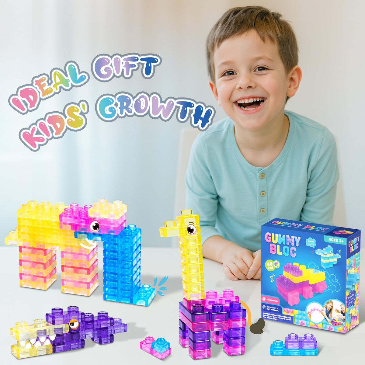 40PCS Original Soft Building Blocks for Kids, Gummy Squishy Stacking Toy
