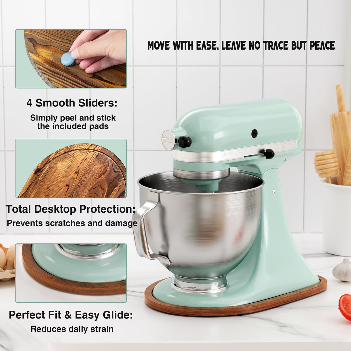 ENVTEK Pine Wood Mixer Slider Mat for KitchenAid 4.5‑5 Qt Tilt‑Head Stand Mixer, Brown