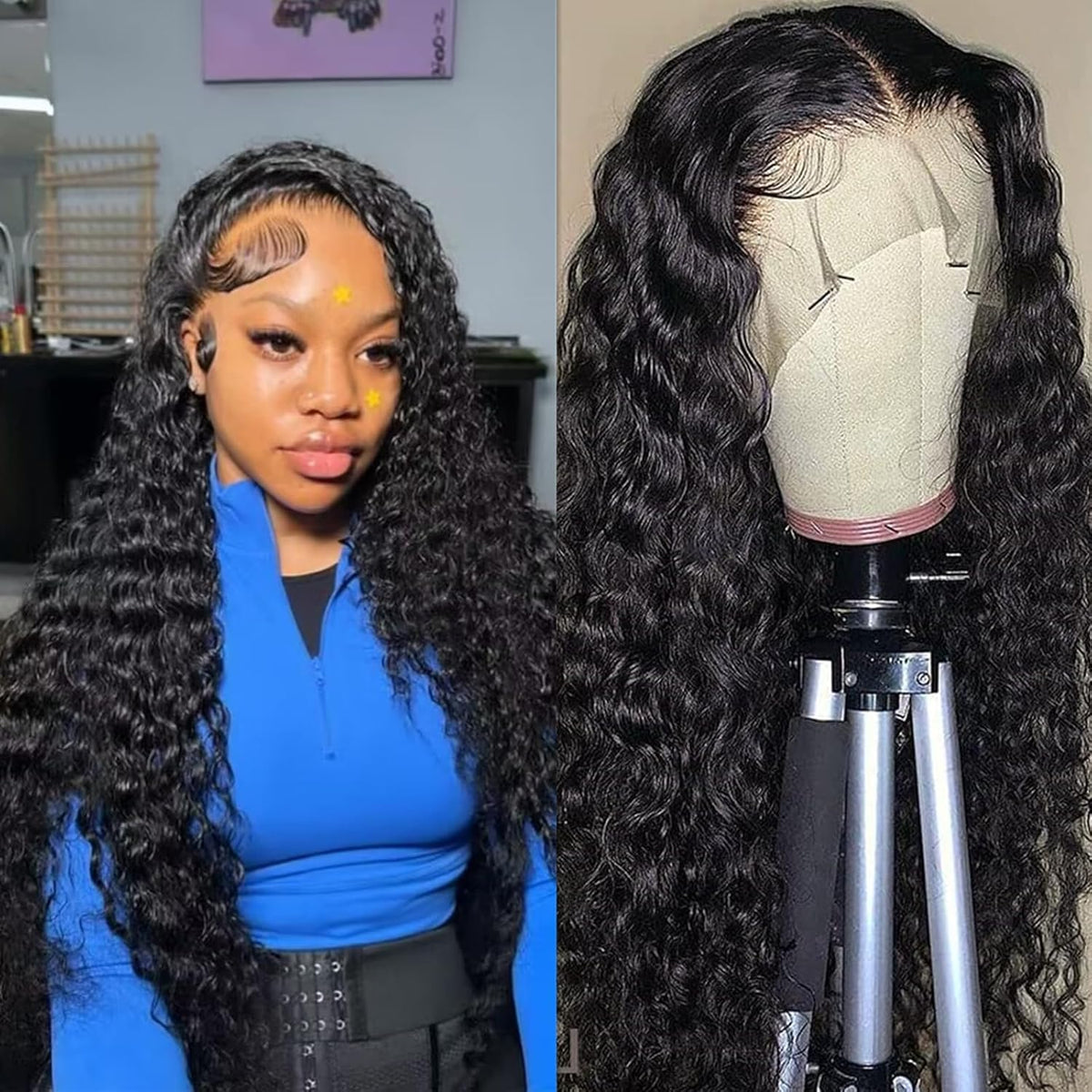 Manorshen 13X6 Deep Wave Human Hair Transparent Lace Front Wigs 180% Density Wet And Wavy Human Hair Wigs For Women Curly Lace F