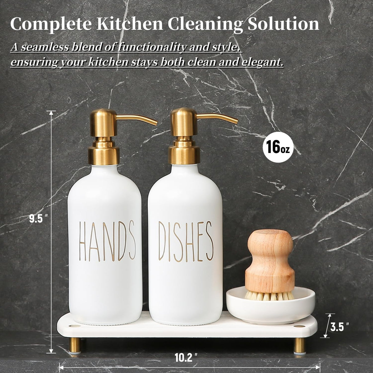 MOMEEMO Soap Dispenser Set Comes with Stainless Steel Pumps, Gold & White
