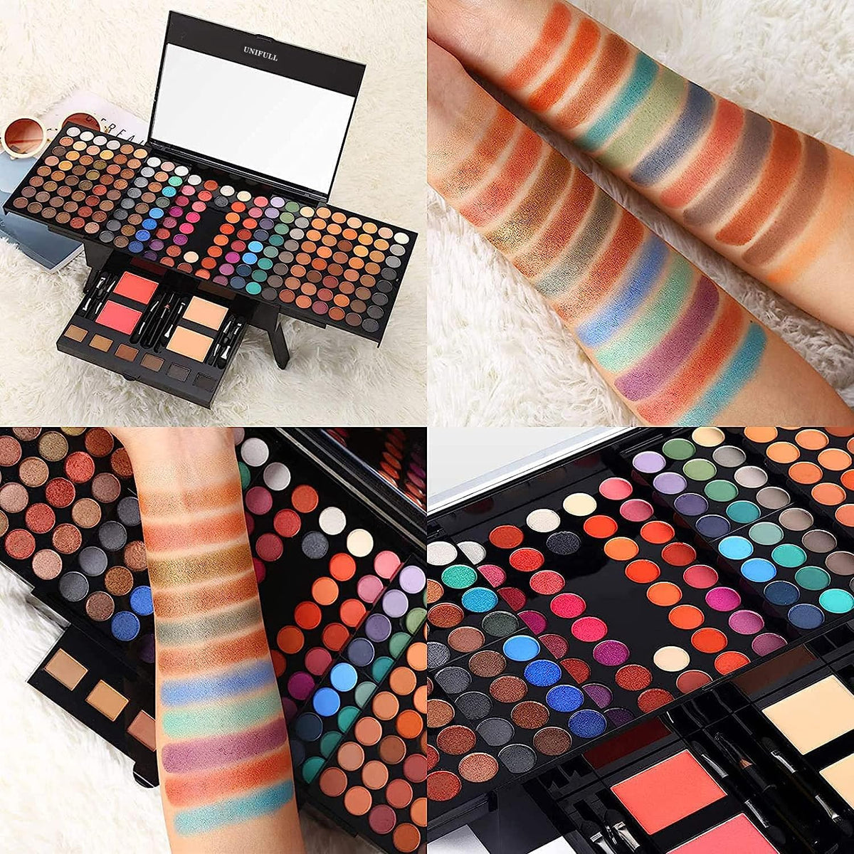 UNIFULL 190 Colors Makeup Pallet,Professional Makeup Kit for Women Full Kit,All in One Makeup Sets for Women&Beginner,include Eyeshadow,Lipstick,Compact Powder,Eyeliner,Concealer(004-Black)