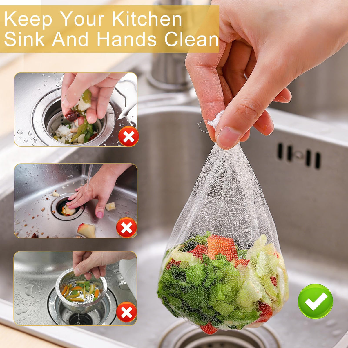 300 PCS Disposable Kitchen Sink Drain Strainer Mesh Bag, Anti-Clogging Mesh Disposable Drain Covers Fits Most Sink Strainers, Filter Nets for Leftover & Kitchen Waste