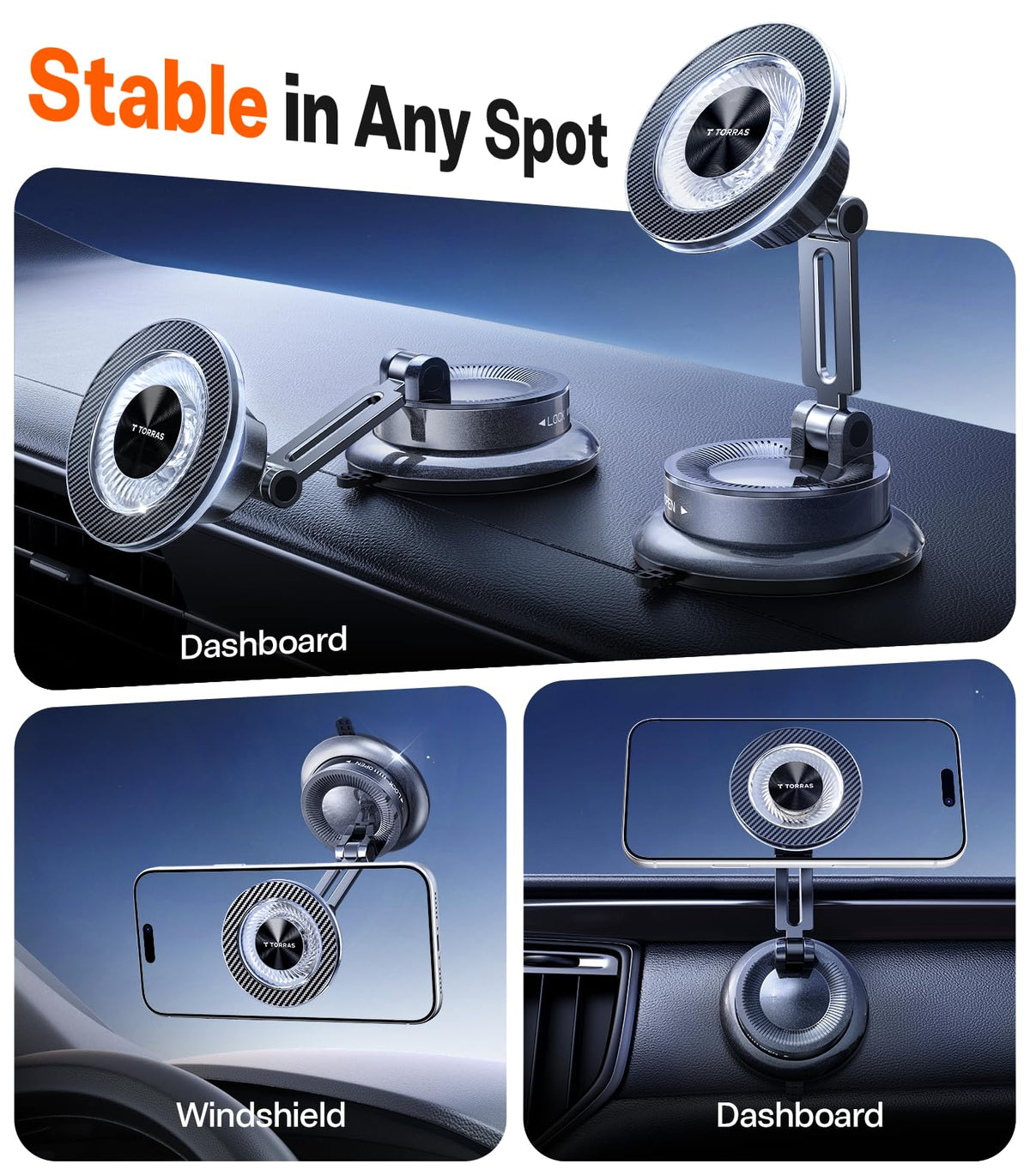 TORRAS 2026 Upgraded Vacuum Car Phone Holder for MagSafe Car Mount [98+ LBS Strongest Suction | 24 N58 Magnets] 360° Adjustable Magnetic Phone Holders for Your Car, for iPhone 18-12 Pro Max Plus Air