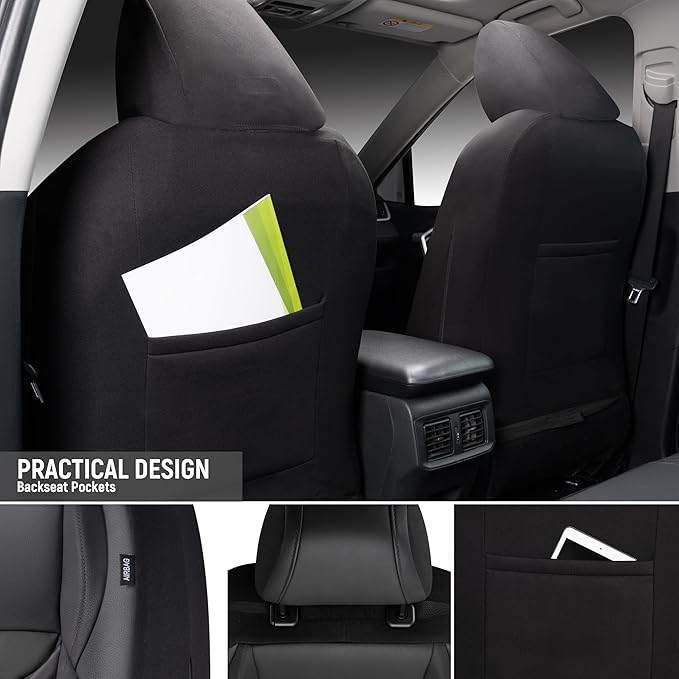 PU Leather Car Seat Covers Front Set – Waterproof seat Cover for Cars，3D Foam Support Automotive seat Covers ，Airbag Compatible, Universal Fit for Cars SUVs Trucks Sedans（Black）