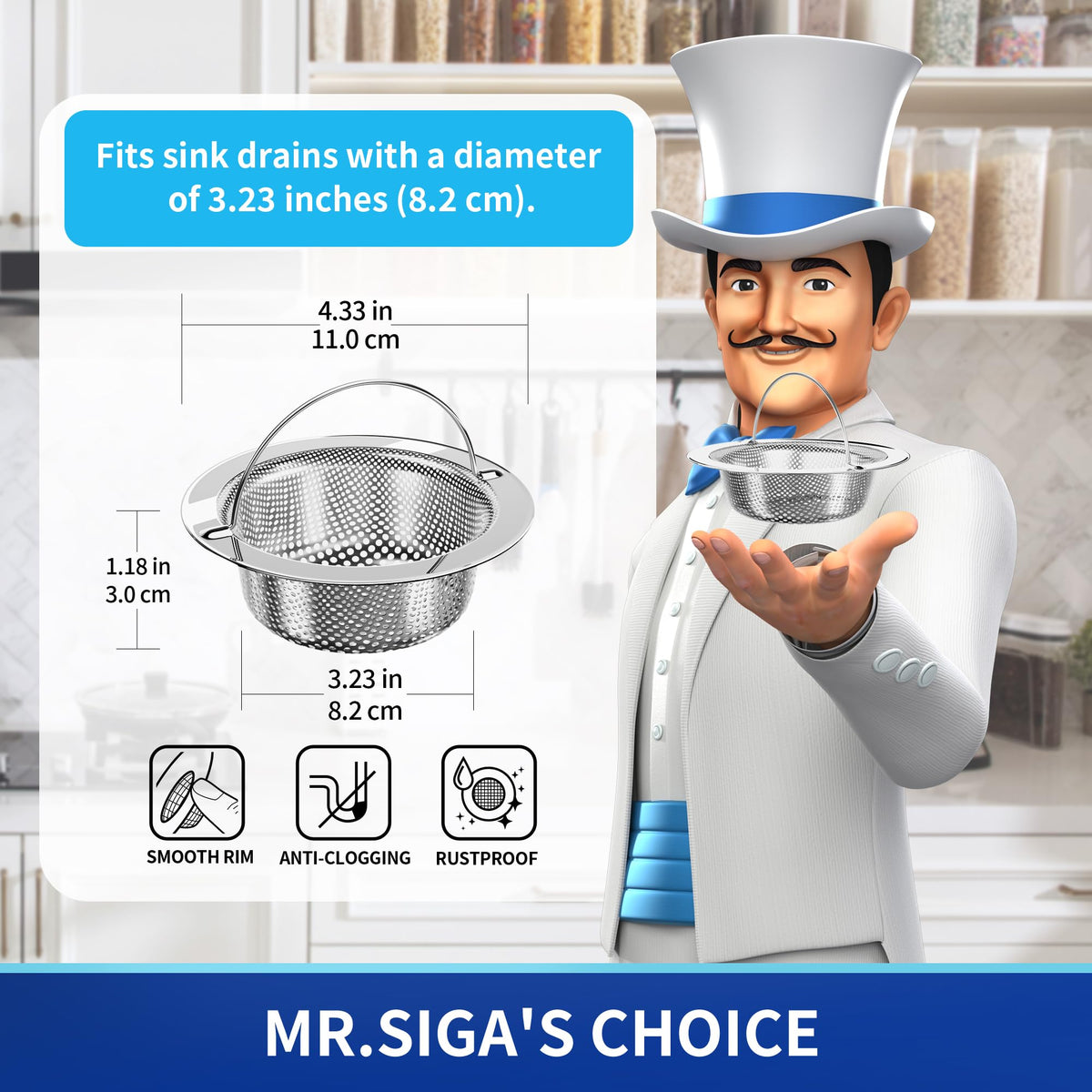 MR.SIGA Kitchen Sink Strainer, Stainless Steel Sink Drain Strainer, 2 Pack