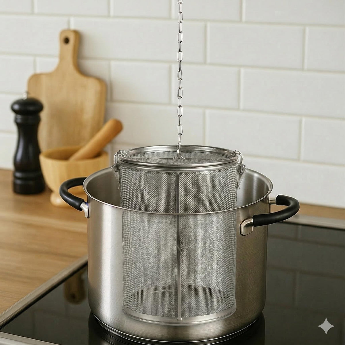 Stainless Steel Seasoning Strainer and Spice Filter, 7 Inch Large Capacity Tea Mesh Infuser Strainer with Extended Chain, Reusable Herb Basket for Soup, Stew, Hot Pot, Broth