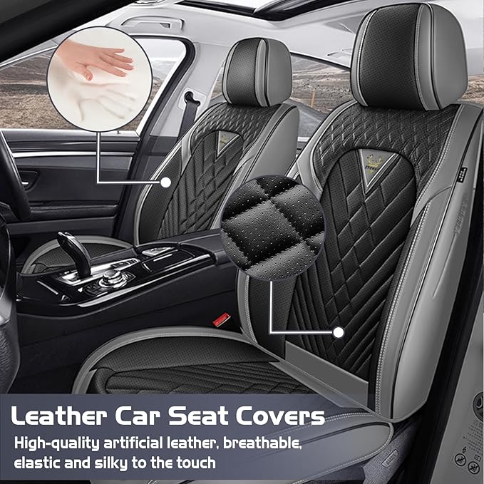 Truck Seat Covers for GMC Sierra 3500 2007-2026, Waterproof Premium Leather Full Coverage Car Seat Cover, Muscle Sport Style Auto Interior Seat Cover Sets (Front Set/Gray Black)