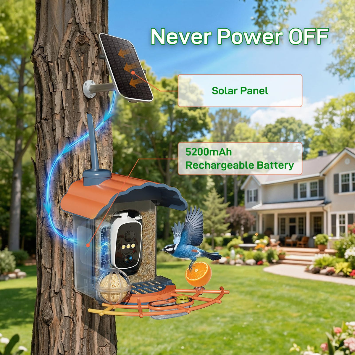 Smart Bird Feeder with 2K Camera: Wireless Wild Bird Feeder Solar Powered