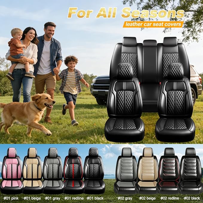 Fit HR-V Car Seat Covers (Full Set) for Select Honda HRV 2016-2025 2026 LX/EX/EXL/Sport, Premium Full Coverage Leather, Airbag Compatible, Waterproof & All Weather Seat Protector, Black