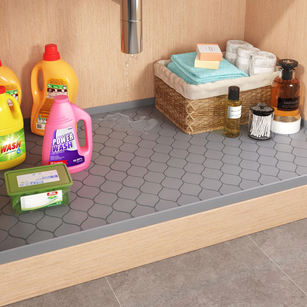 Winisok Waterproof Under Sink Mat 34" x 22", Silicone Mat, Black
