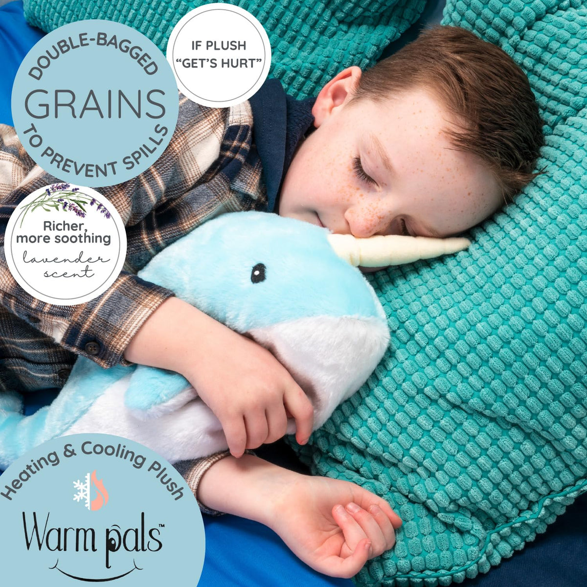 Warm Pals Nori the Narwhal, Microwavable Weighted Plush, Heated for Warmth