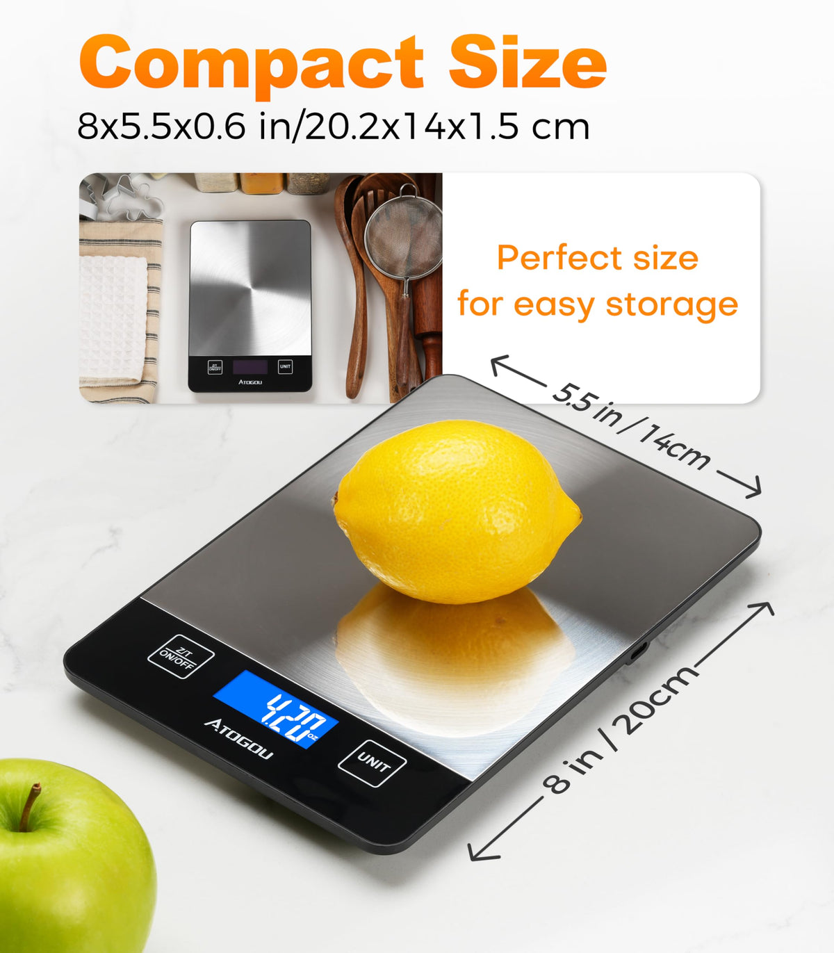 Atogou Food Scale Rechargeable - 33lb Digital Kitchen Scale Ounces Grams