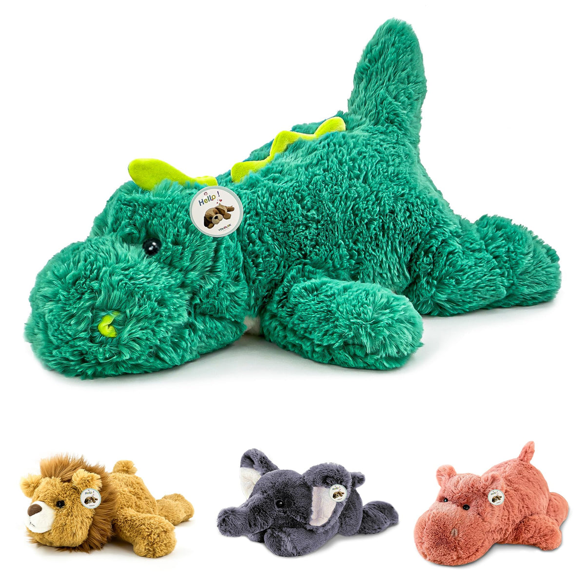 YOUBLEK 16" 2 Lb Green Dinosaur Weighted Stuffed Animals, Plush Pillow Toy