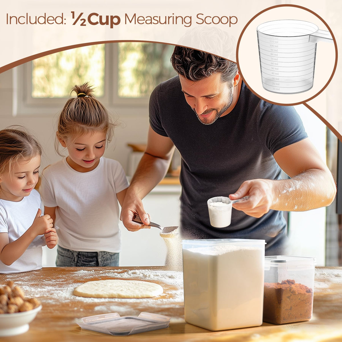 ComSaf Airtight Flour and Sugar Container 2.6Qt & 5.5Qt 3Pack, Wide Mouth