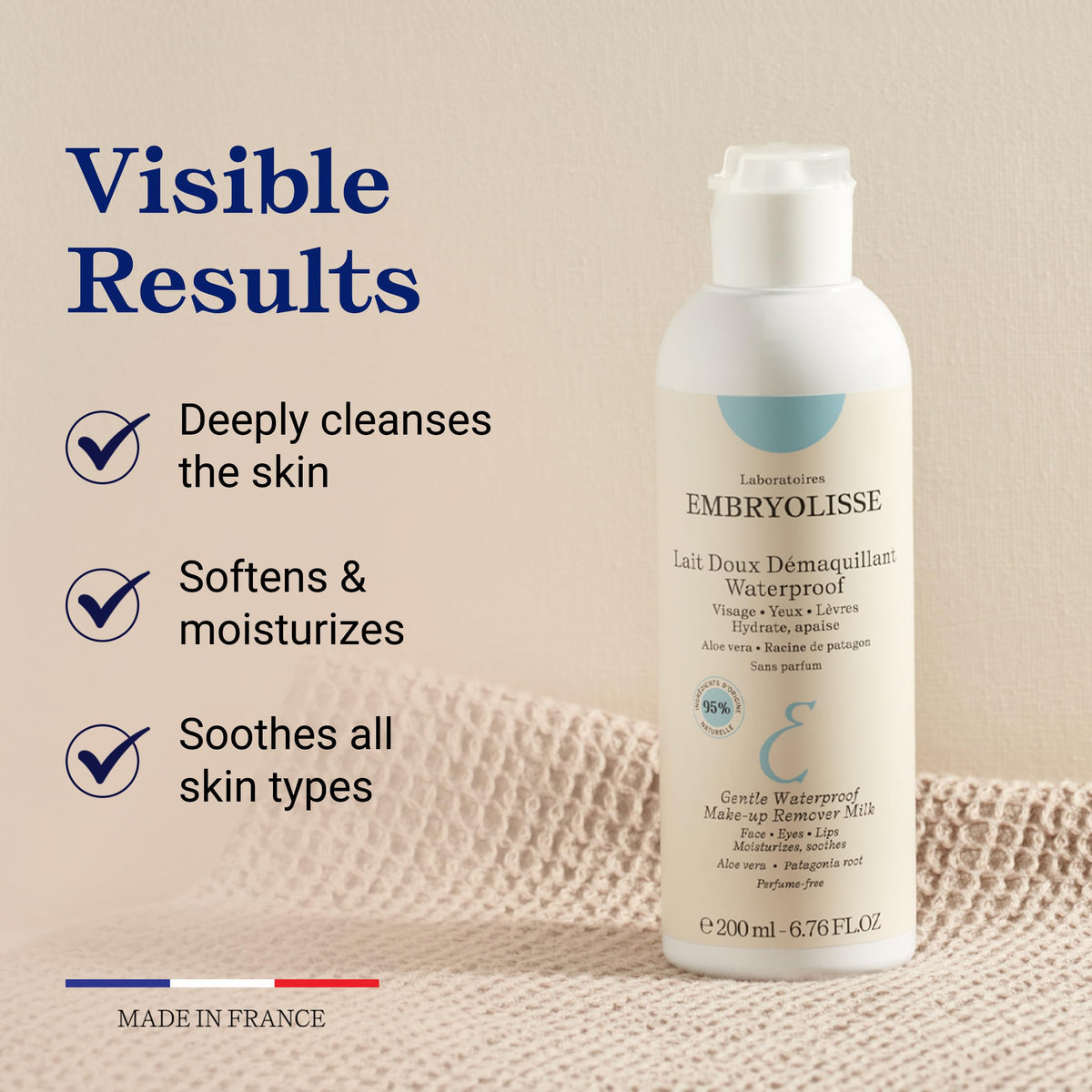 Embryolisse Gentle Makeup Remover Milk, Hydrating Face Cleanser, 6.76 Fl Oz