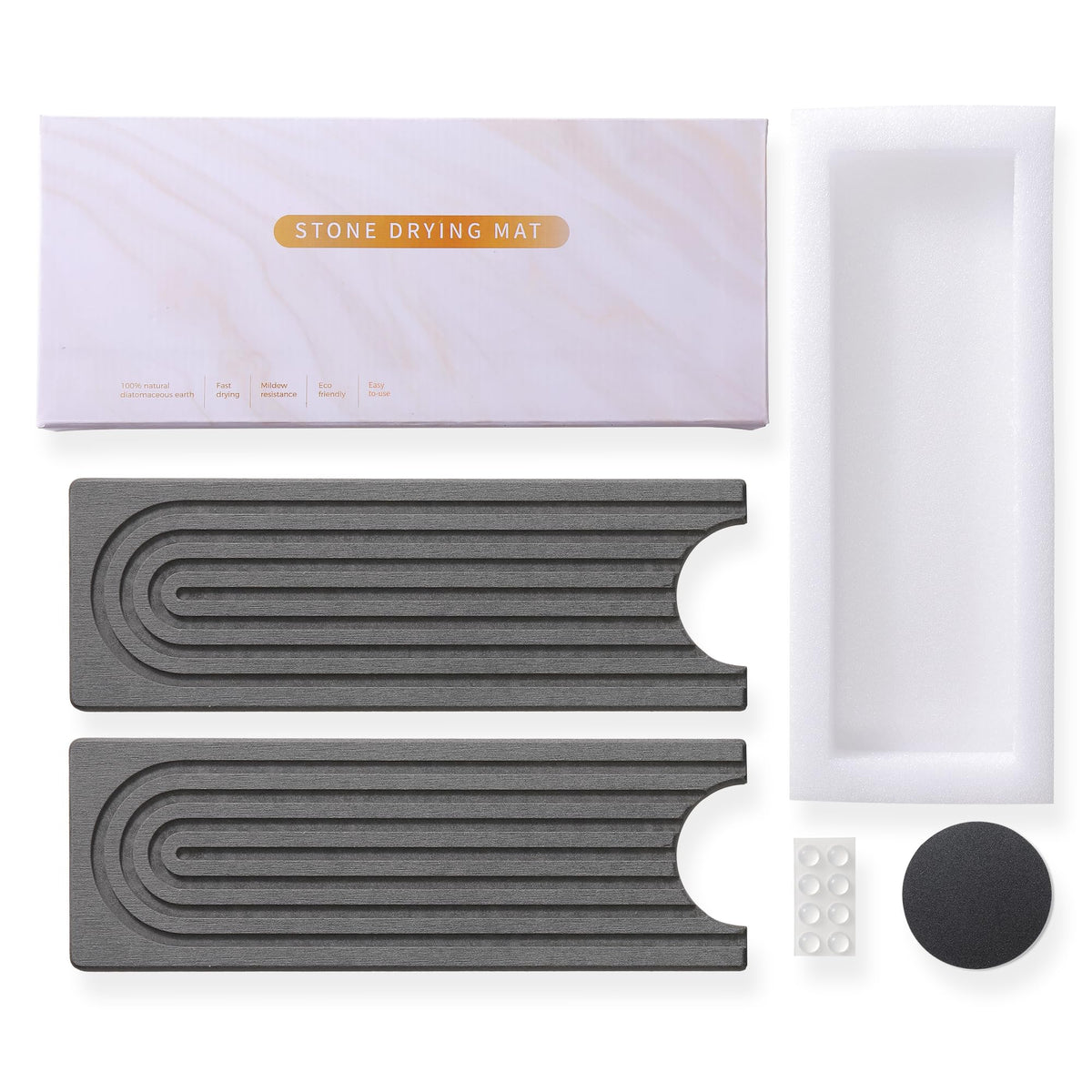 KITHOLD Diatomite Sink Splash Guard – Super Absorbent Kitchen & Bath Mat, Quick-Dry Non-Slip Drying Tray, Fits Most Faucets, Pet Bowl Mat, Vase Holder (Premium Gray, 23.6'' x 4'')