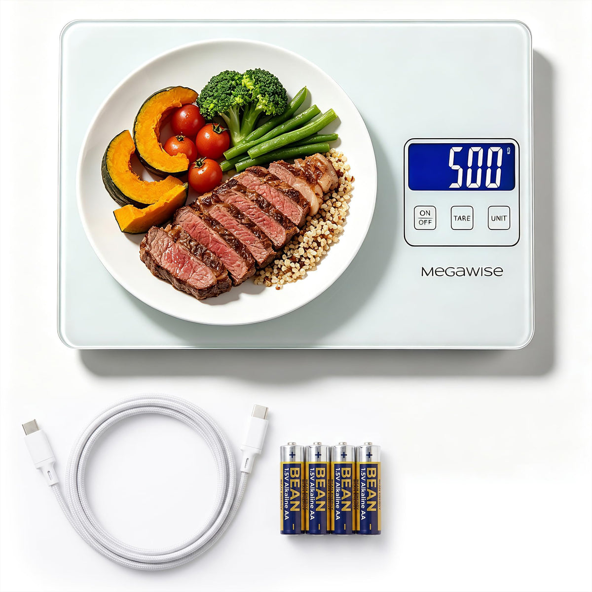 MEGAWISE Digital Kitchen Food Scale, 33lb, USB Rechargeable