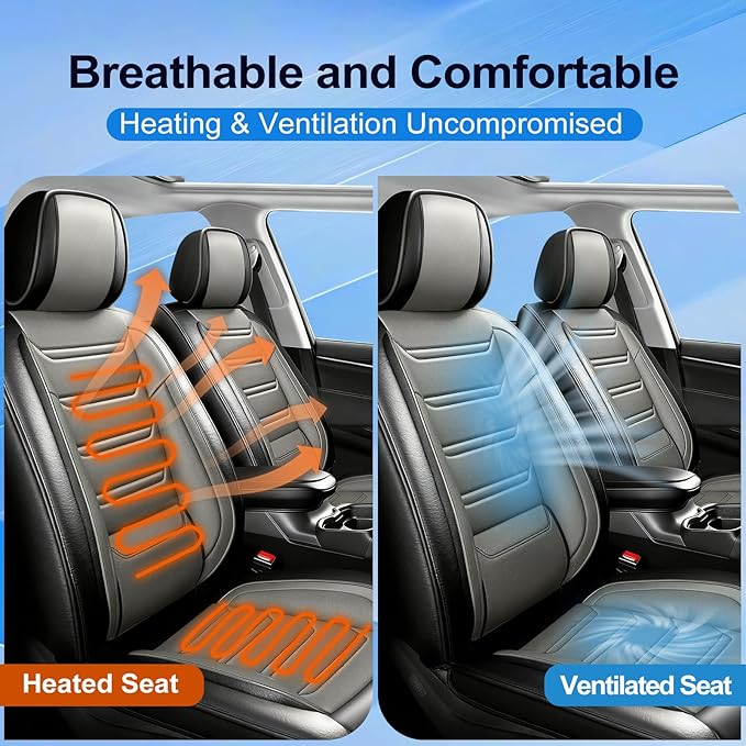 Fit Insight Car Seat Covers for Honda Insight 2010-2022 Premium Leather, Airbag Compatible, Scratch-Resistant, Waterproof All Weather Seat Protector, Airbag Compatible, Front Pair Black+Gray