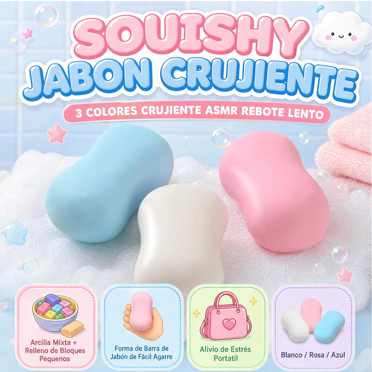Crunchy Soap Squishy ASMR Toy, Soft Squeeze Fidget Toy, Stress Ball（White）