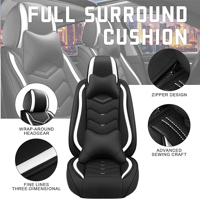 CTDS Car Seat Covers for Honda Accord 2000-2026, Stylish Sport Seat Cover, Premium Nappa Leather Car Seat Cover. Automobile Seat Covers Sets.(Luxury 2 Seats/Black White)