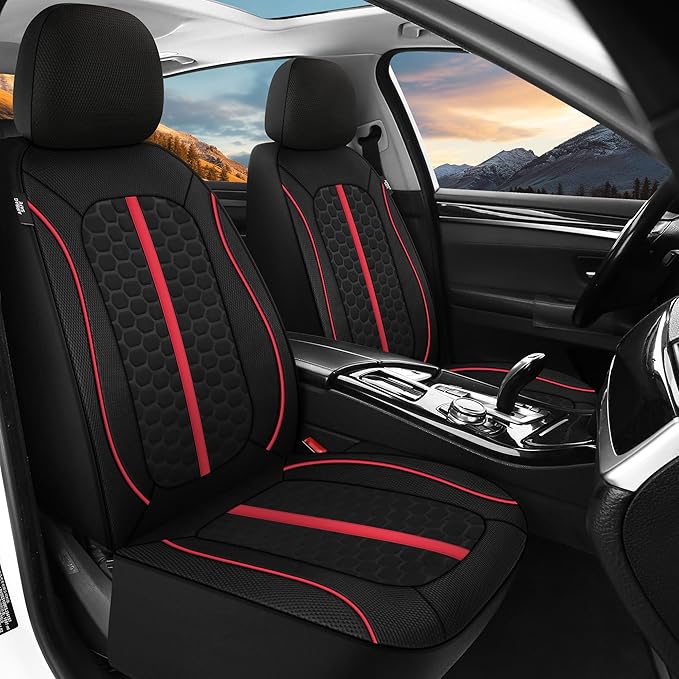 Breathable Premium Car Seat Covers Full Set，3D Air-Mesh Seat Covers for Cars，Comfortable Safety Airbag Compatible，Universal for Most Cars Sedan Truck SUV(Black/Red)