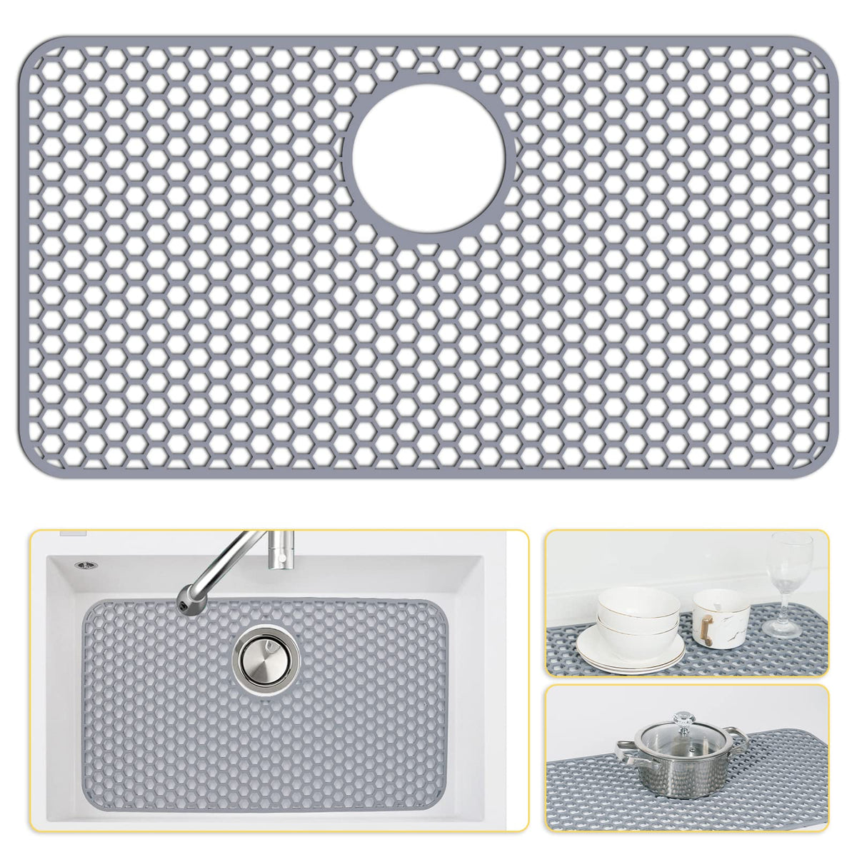 Bestjing Silicone Sink Protectors for Kitchen Sink-26"x 14" Rear Drain