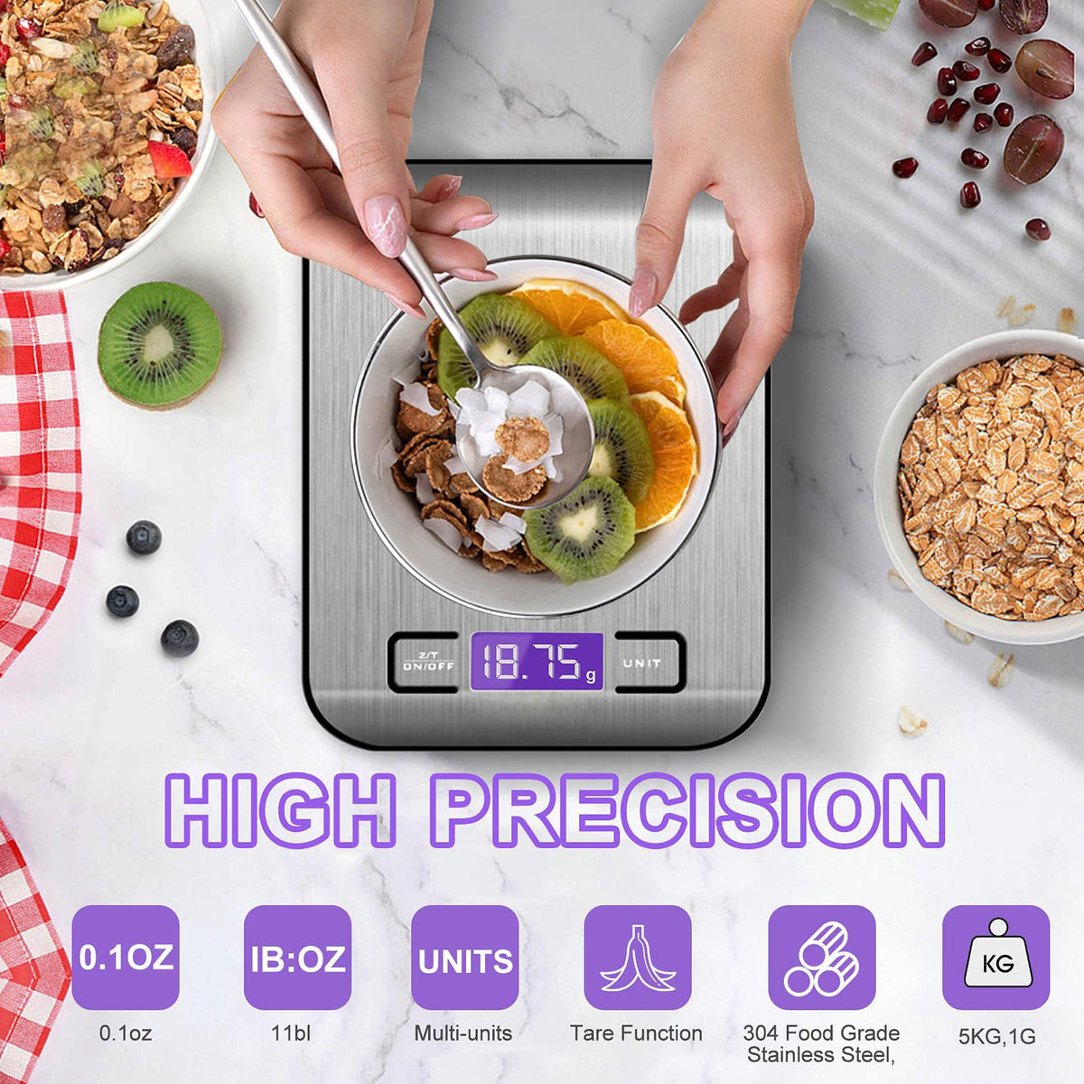 Digital Kitchen Food Scale 10kg – Stainless Steel, High Accuracy Weight Scale with LCD Display, Battery Powered