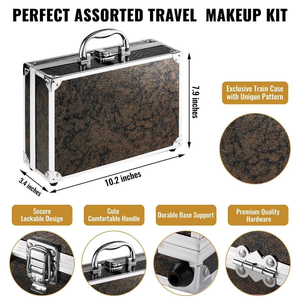 Makeup Kit for Teen Girls & Women Full Kit, Beauty Train Case with Starter Cosmetics Set, Make Up Christmas Gift Box with Eyeshadow,Lipgloss,Highlight,Blush,Lip&Eye Pen,Brush & More(GoldenBrown)