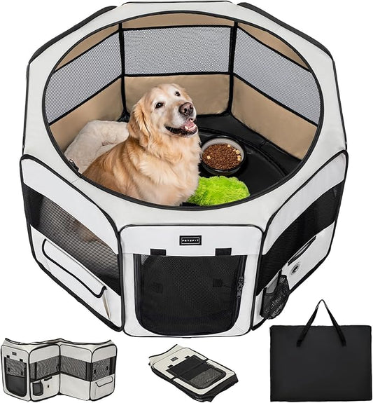 PETSFIT 45.5" Dog Playpen Indoor/Outdoor-Jump-Proof 28.5" Height with Removable Waterproof Mat & Zippered Roof | RV, Camping, Travel Dog Pen | Whelping & Cat Observation Space(45.5"L x 45.5"W x 28.5H)