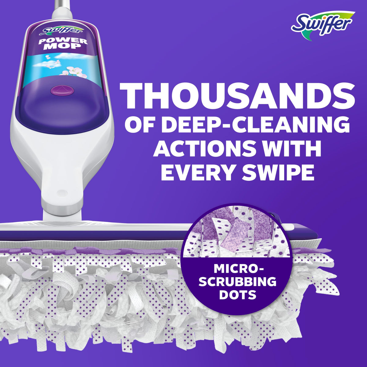 Swiffer PowerMop Mopping Kit for Floor Cleaning, Set Includes 1 Power Mop, 2 Replacement Pads, 1 Liquid Solution Refill, 2 Batteries, No Bucket Needed Electric Spray Cleaner, Multi-Surface and Wood