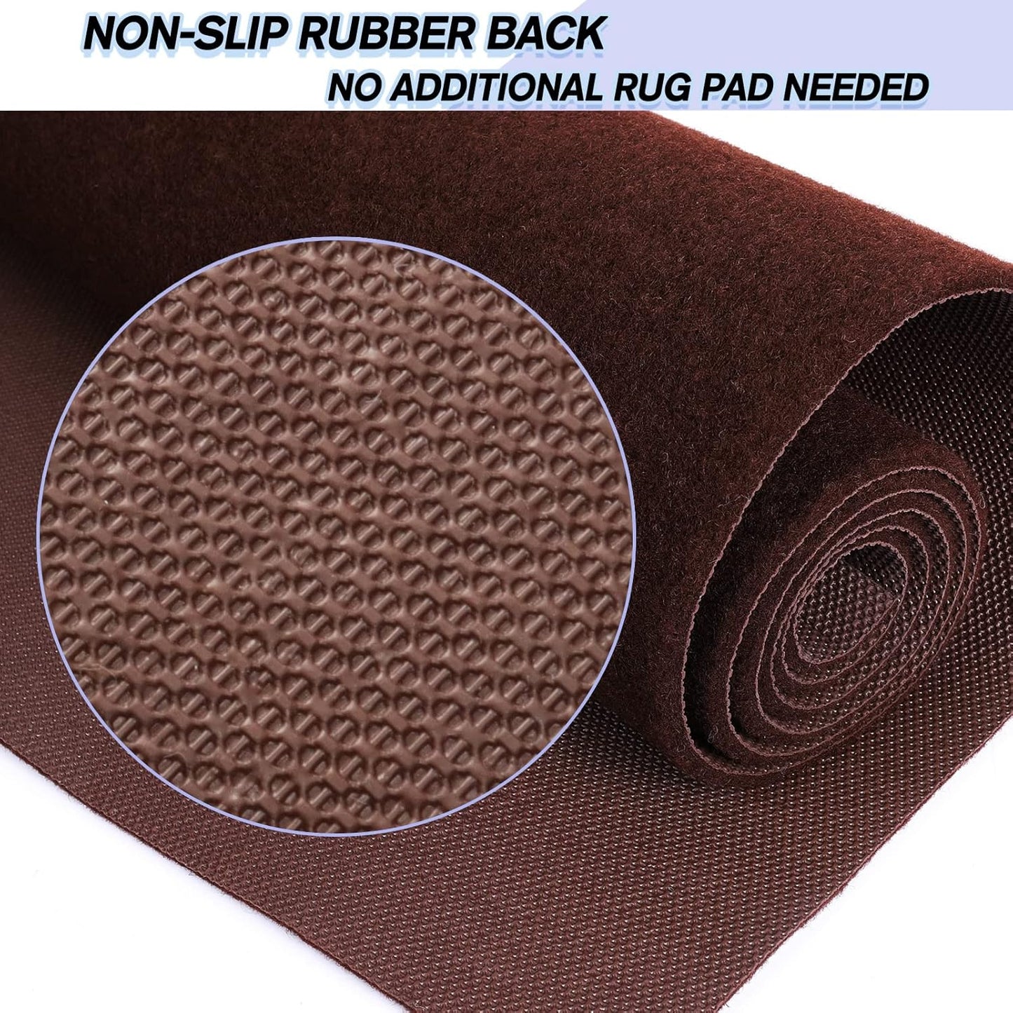 Custom Size Backed Non-Slip Area Rugs Runner, Easy Clean, Waterproof Runner Rugs for Hallway Entryway, Kitchen, Laundry, 2FT x 47FT, Brown
