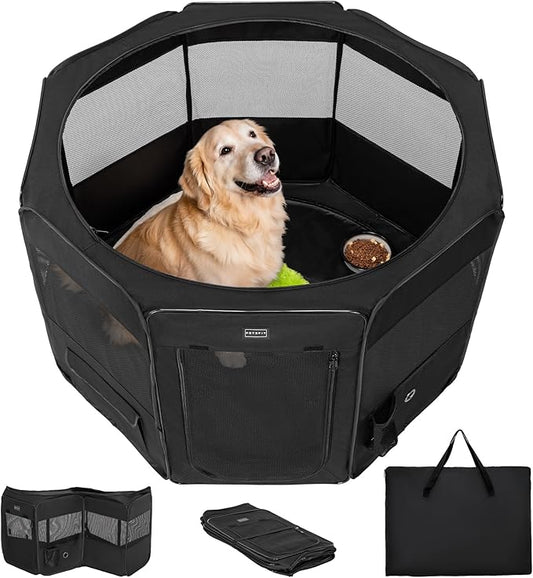 PETSFIT 45.5" Dog Playpen Indoor/Outdoor-Jump-Proof 28.5" Height with Removable Waterproof Mat & Zippered Roof | RV, Camping, Travel Dog Pen | Whelping & Cat Observation Space(45.5"L x 45.5"W x 28.5H)