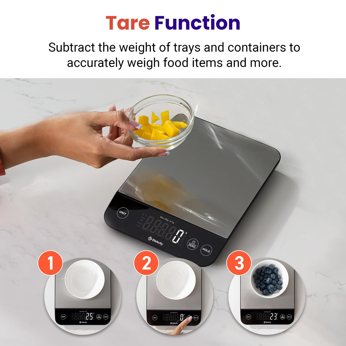 Etekcity 22lb Food Kitchen Scale, USB Rechargeable, IPX6 Waterproof