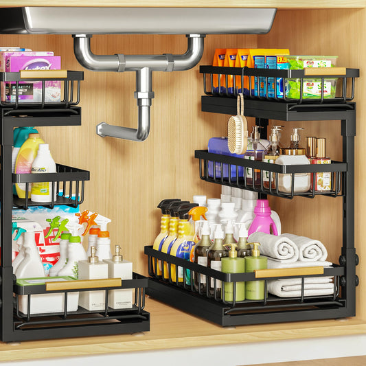 Under Sink Organizer and Storage for Bathroom and Kitchen - 2 Pack 3 Tier