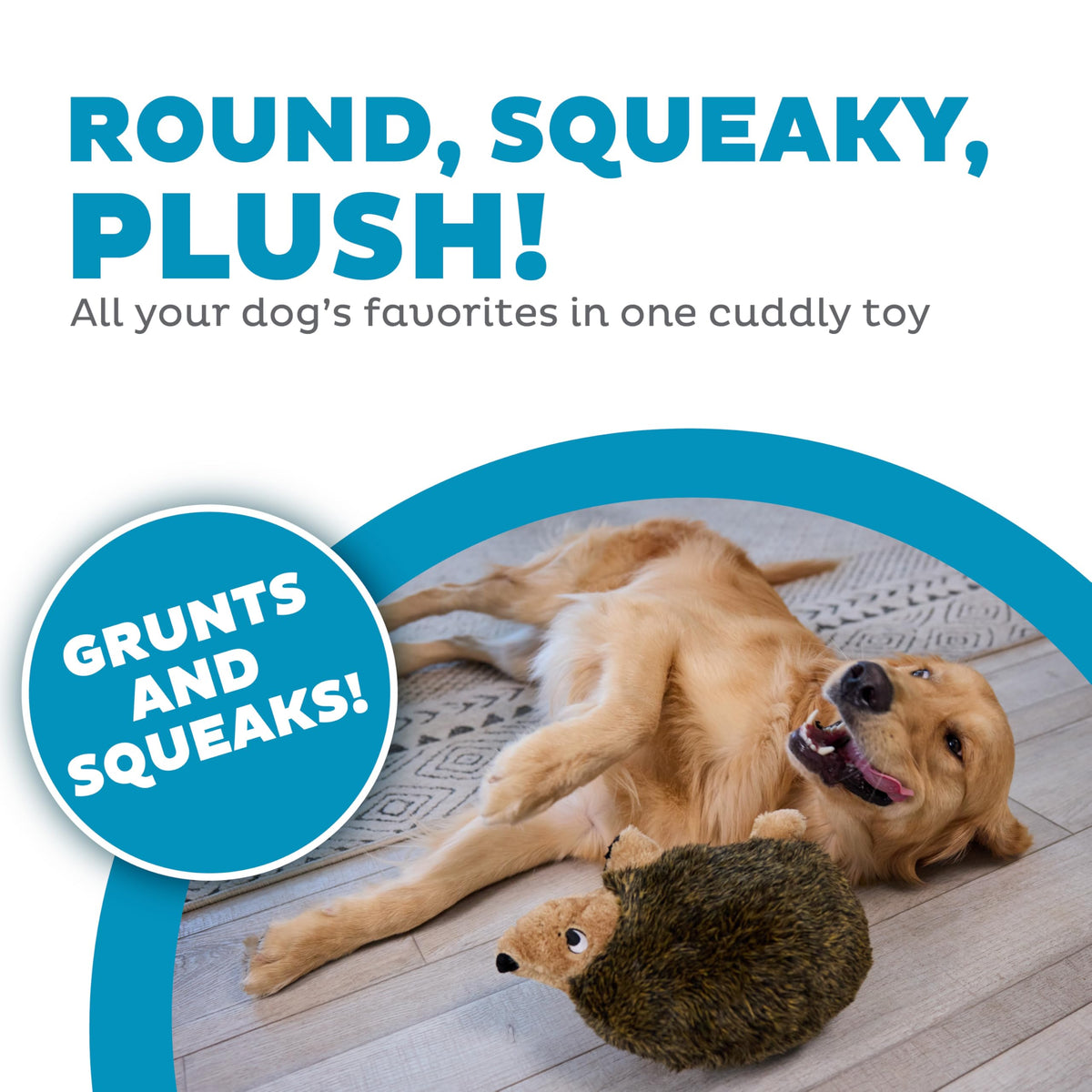 Outward Hound Hedgehogz Plush Dog Toy, Squeaks & Grunts, Large, 12" x 7"
