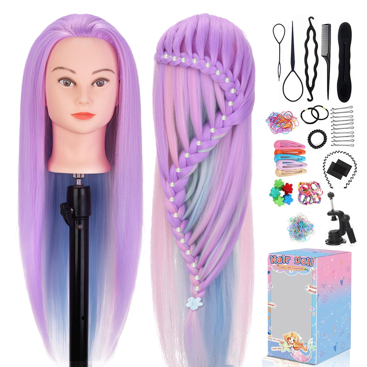 Mannequin Head, Topdirect 29'' Hair Mannequin With Hair Manikin Head Cosmetology Hair Doll Head To Practice On Styling Hairdress
