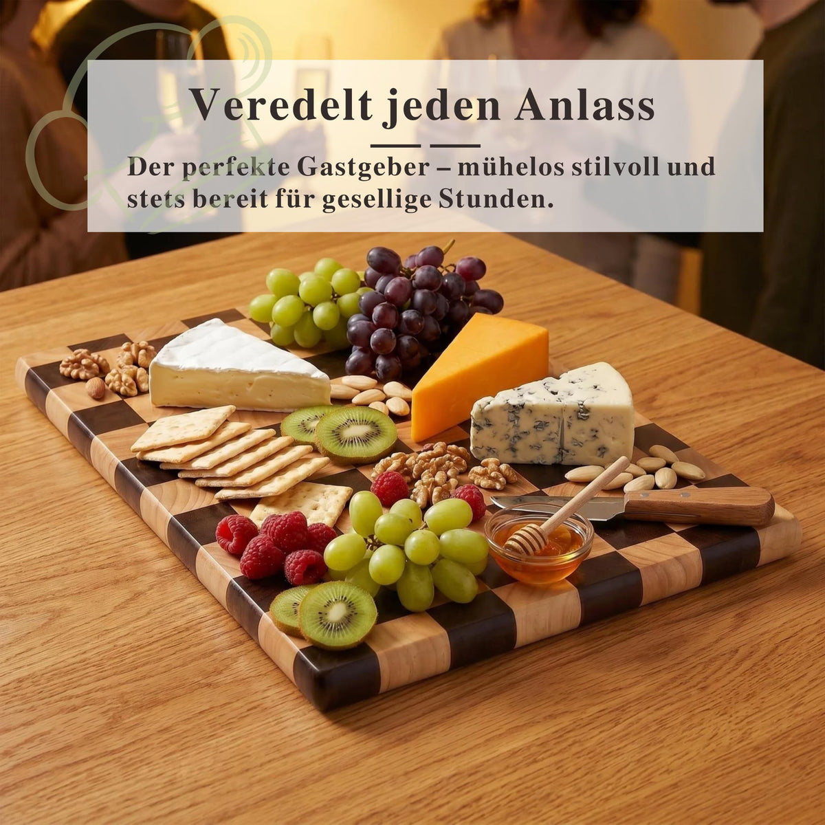 Checkered Cutting Board for Kitchen, 16"L x 11"W x 1"Th – Wooden Chopping, Cheese & Charcuterie Board in Acacia Wood, Butcher Block Serving Tray for Meat, Fruit, Bread & Vegetables