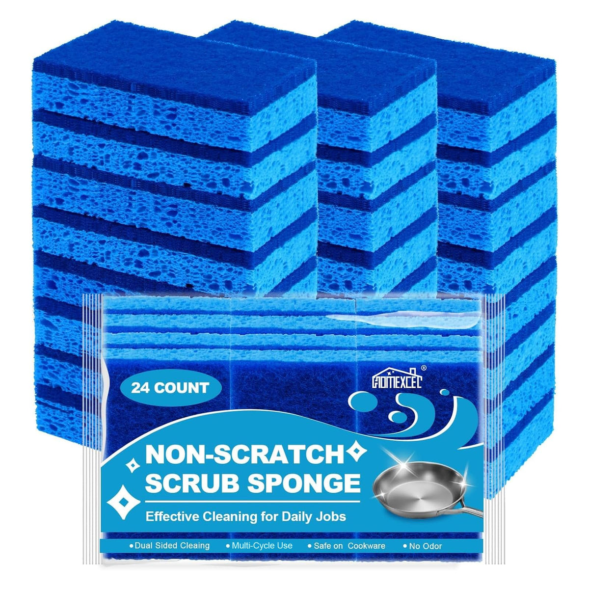 HOMEXCEL Sponges Kitchen 24 Pack, Non Scratch Scrub Dish Sponge for Dishes