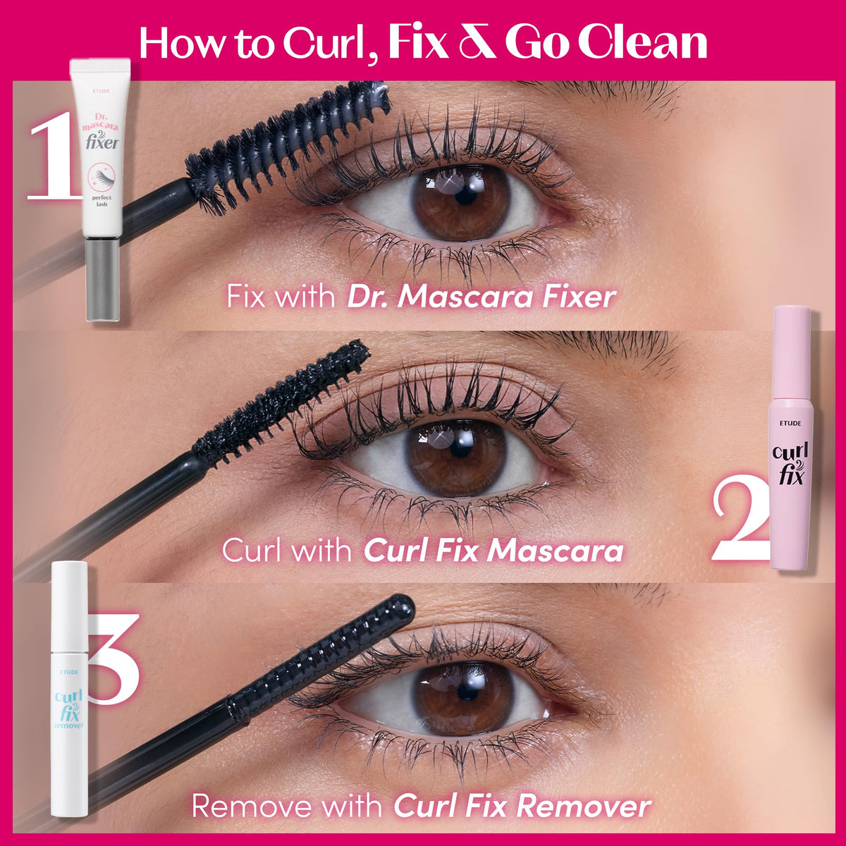ETUDE Curl Fix Waterproof Mascara Remover with Biotin and Argan Oil, 0.3 oz