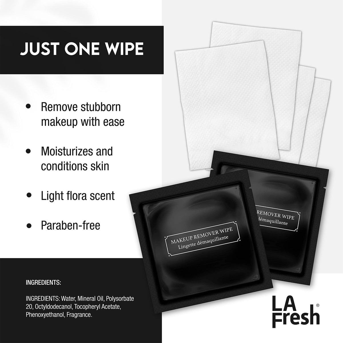 LA Fresh Hotel Makeup Remover Wipes, Light Flora Scent, Black, 50 Count