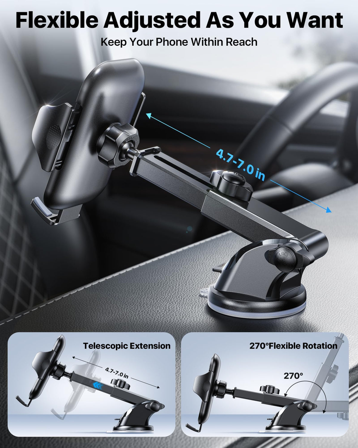 andobil Military-Grade Phone Holders for Your Car 【89+ LBS Strongest Suction & Metal Clip】 2026 Ultimate Car Phone Holder, Dashboard Windshield Vent Cell Phone Car Mount for iPhone Sumsung Android
