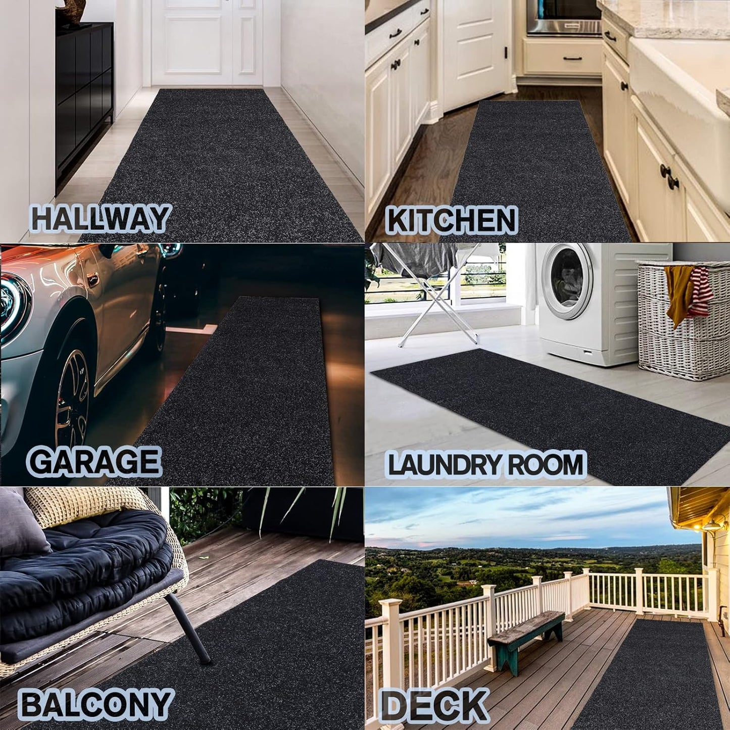 Custom Size Backed Non-Slip Area Rugs Runner, Easy Clean, Waterproof Runner Rugs for Hallway Entryway, Kitchen, Laundry, 2FT x 69FT, Black