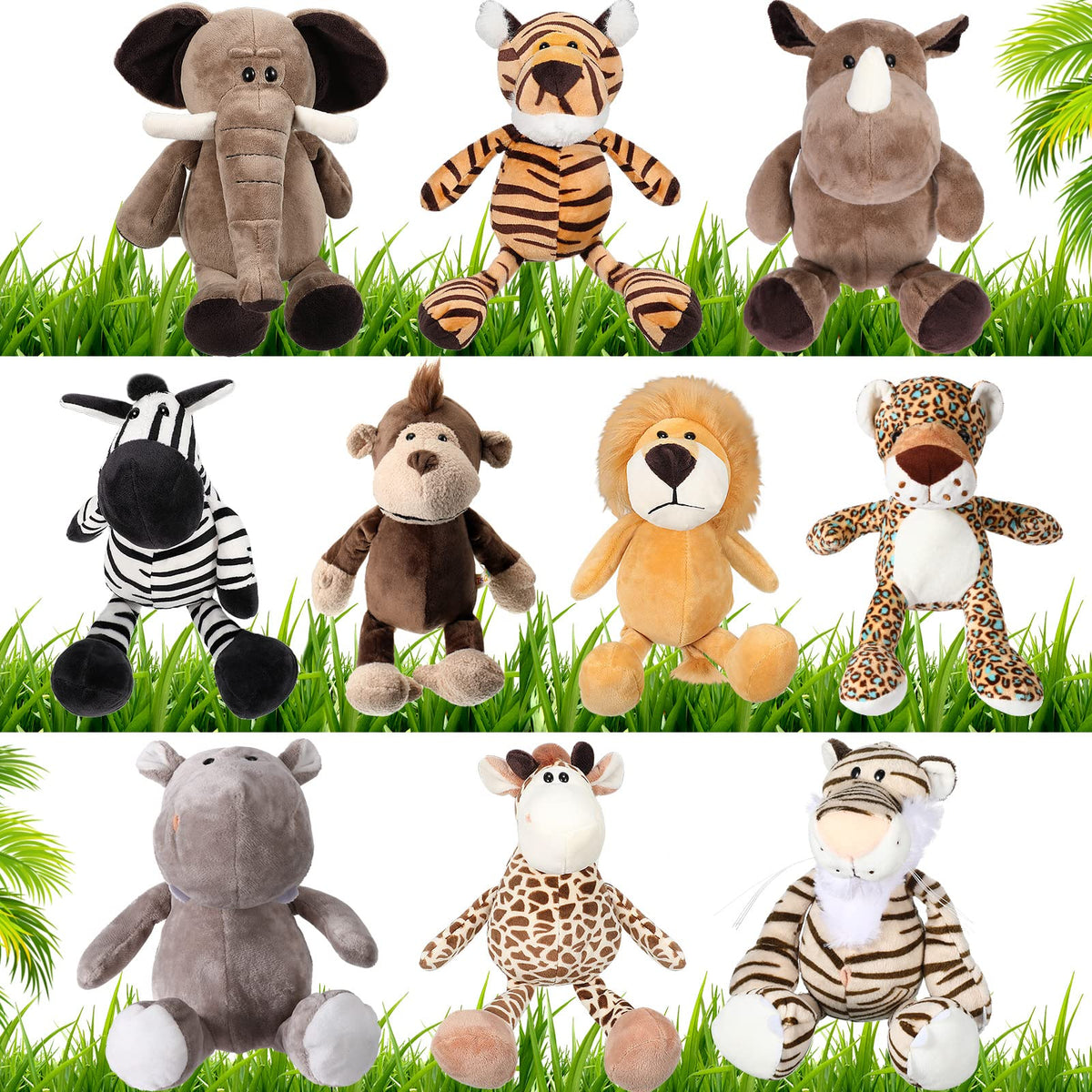 HyDren 9 in Safari Animals Plush Stuffed Zoo Toys Bulk, Classic