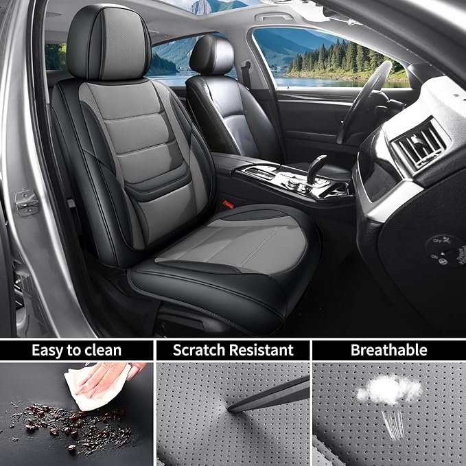 Car Seat Covers Full Set Custom Fit for Ford Edge 2007-2025 2026 - Premium Faux Leather with Lumbar Support, Waterproof, Breathable, Anti-Slip, Easy to Install (Black&Gray,Full Set)