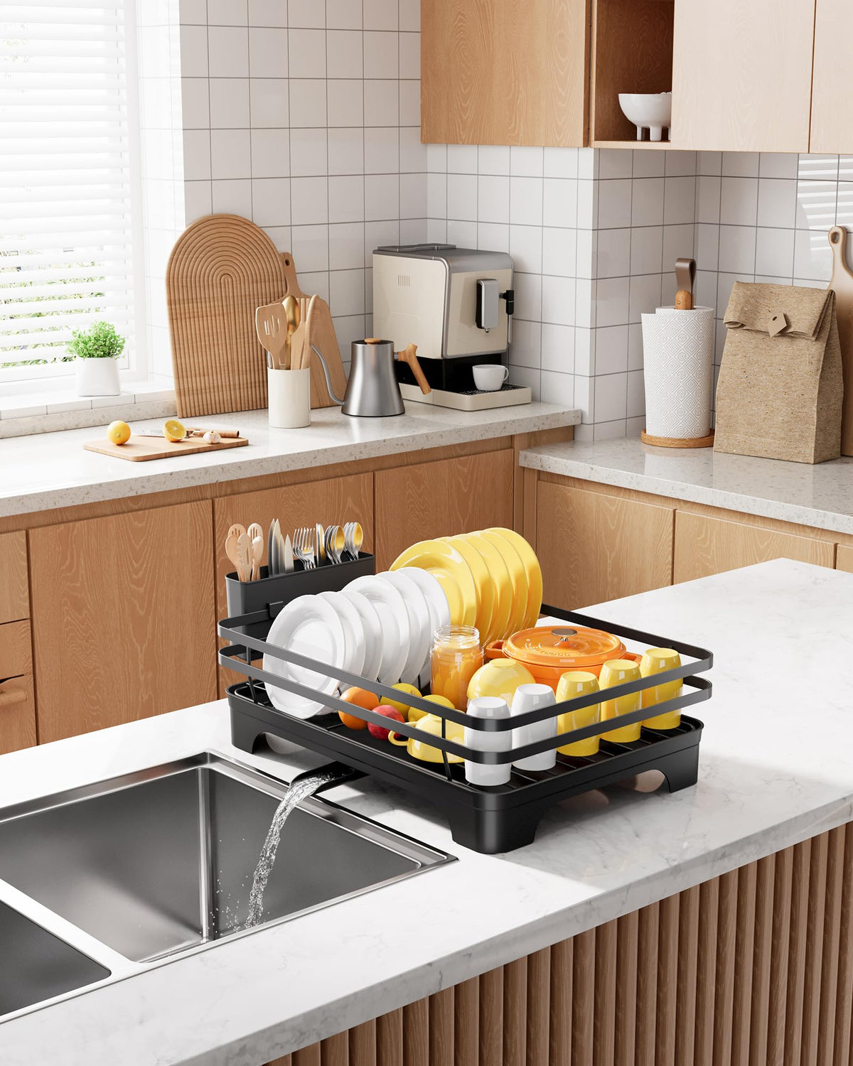 Kitsure Multi-Functional Dish Drying Rack, 15.7" x 12.0" x 5.5", Black