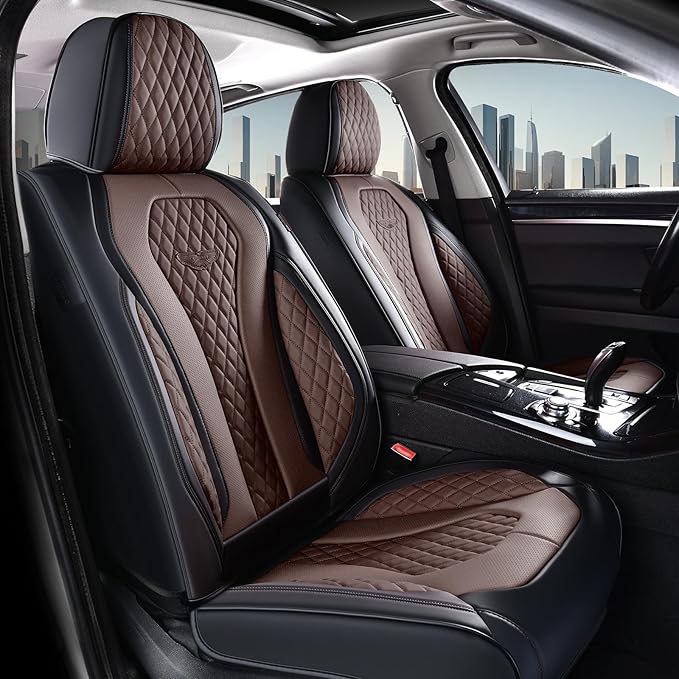 Coverado Car Seat Covers, Seat Covers Full Set, Coffee Car Seat Cover, Auto Seat Covers Front Seats Rear Seat Cover, Luxury Car Seat Cushion,Leather Seat Cover Seat Protector Universal Fit Most Cars