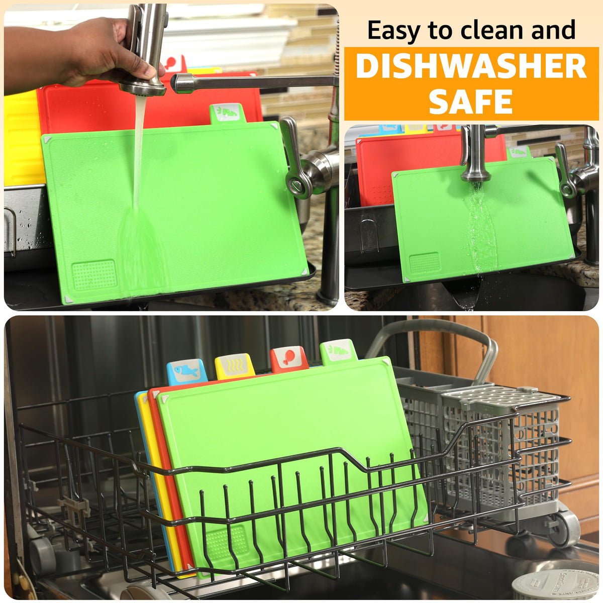 Cutting Board Set 12"L x 9"W: 4-Piece Color-Coded, Non-Slip, BPA-Free, Perfect kitchen essentials for new home, Dishwasher Safe with Premium Scissors & Chopping Board Organizer, Quality kitchen stuff.