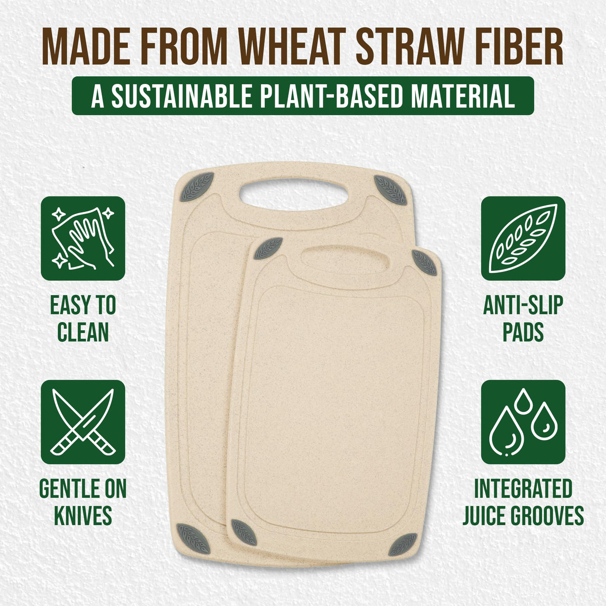 AXIOM CREATIONS 2-Piece Reversible Cutting Board Set Made with Natural Wheat Straw Fiber, Eco-Conscious Food Safe Kitchen Essentials, Gluten Free & BPA Free Chopping Boards for Kitchen